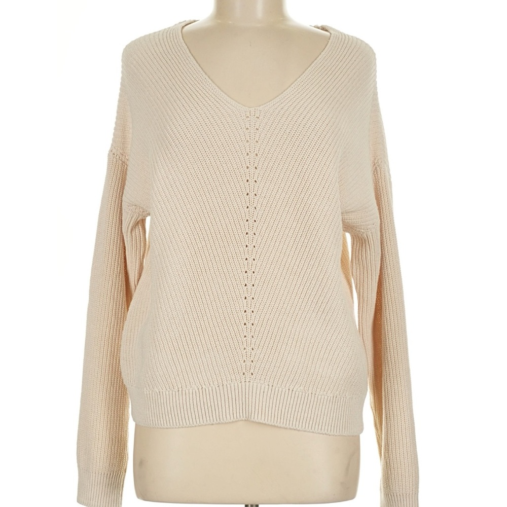 1State Elegant V-Neck Cream Sweater